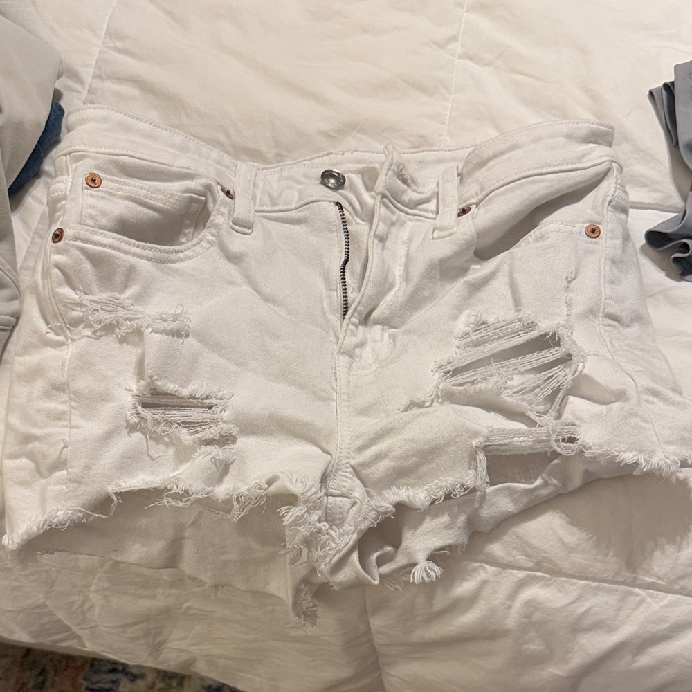 American Eagle Outfitters White Ripped Jean Shorts